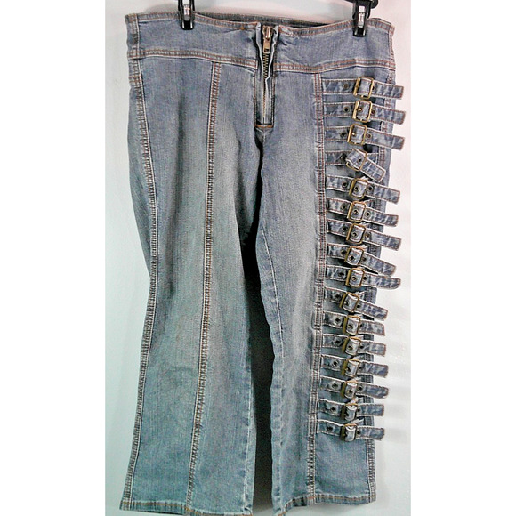 Miss Vigoss Low Rise Cropped Y2K Punk Revival Grunge Buckle Jeans 7/8 - Picture 1 of 4